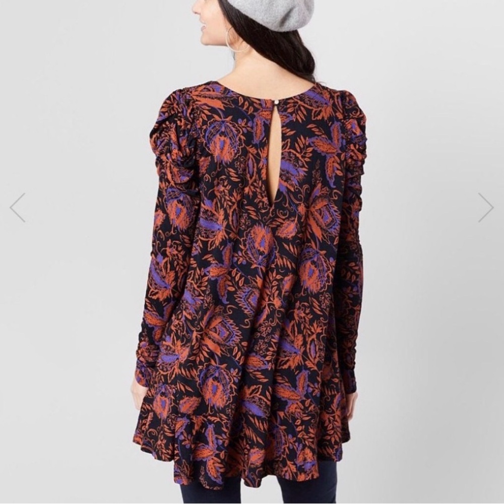 Free People Orange and Purple/blue Floral Tunic - Picture 2 of 12